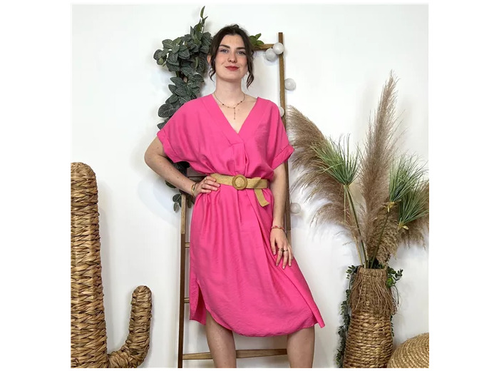 L108- Robe unie + ceinture (Tu) 🇮🇹 (fuchsia)