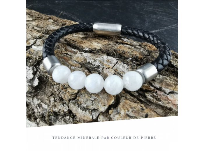 Bracelet Homme Cuir Simple Pierre de lune