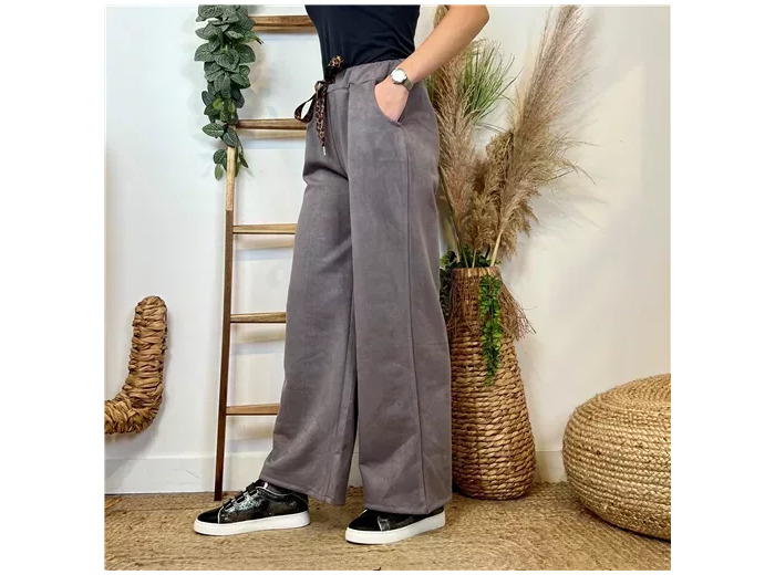 L803-Pantalon Flare suédine (Tu) 🇮🇹 (gris)