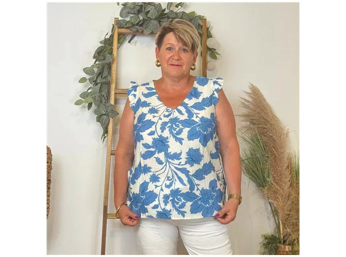 Z750- Top Christy Fleuri (T44-T52) (bleu jeans)
