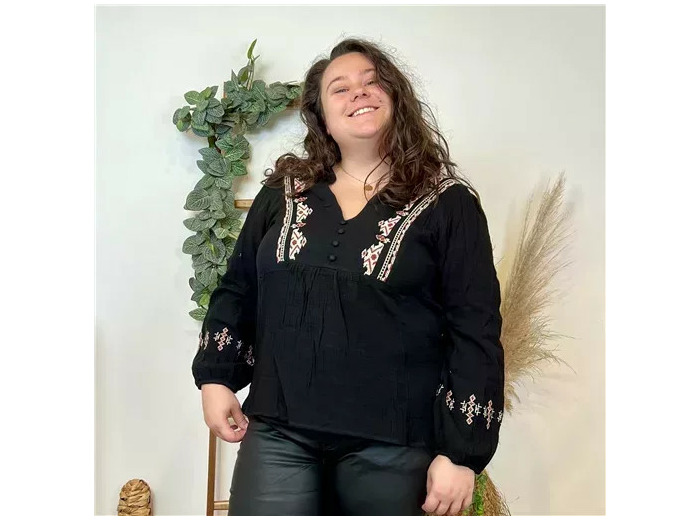 K769- Blouse coton brodée (T40-t48) (noir)