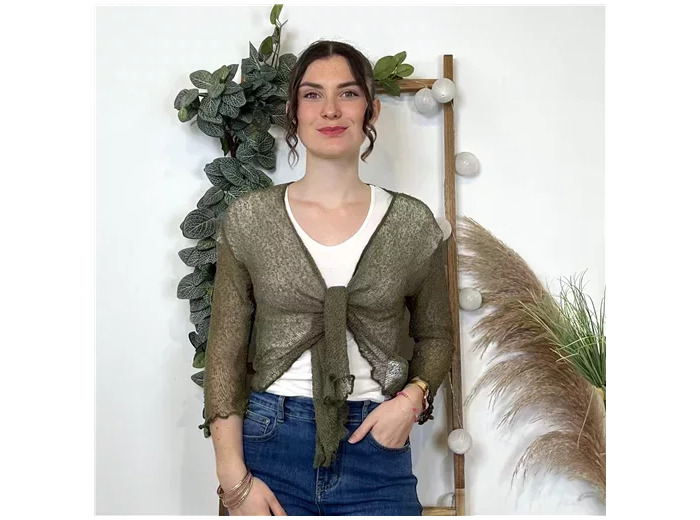 K541- Gilet ajouré à nouer Coline (Tu) (kaki)