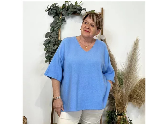 K361- Pull loose Crop-Top (Gt) 🇮🇹 (bleu ciel)