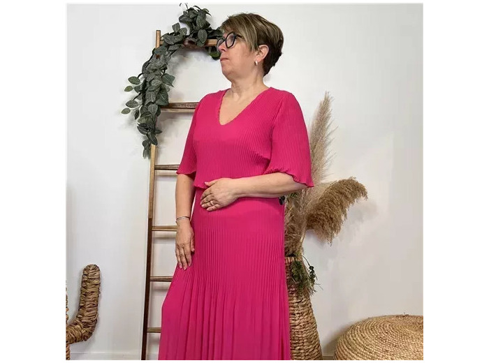K321- Robe Plissée unie (TU) 🇮🇹 (fuchsia)