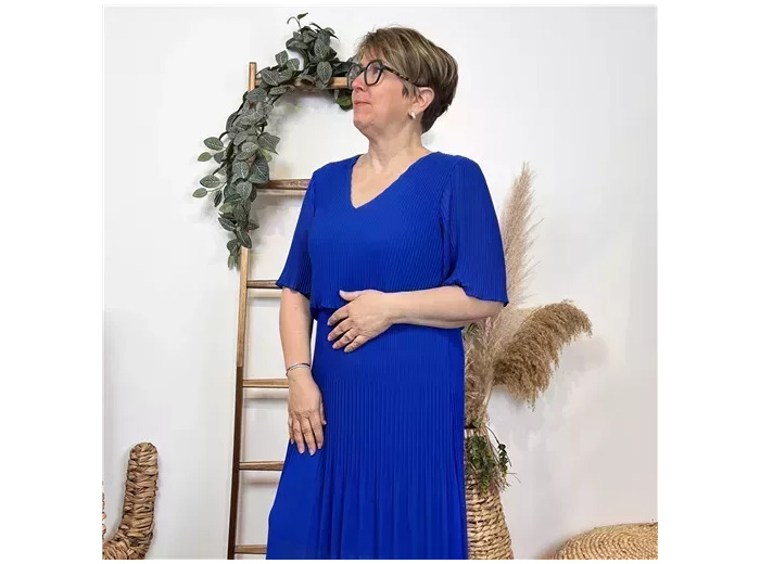 K321- Robe Plissée unie (TU) 🇮🇹 (bleu royal)