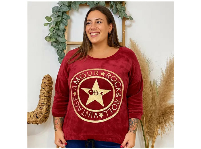 Z076- Sweat velours «Rock» (Gt) 🇮🇹 (bordeaux)
