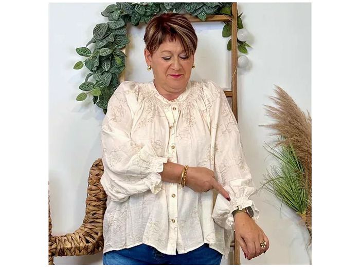 K075- Chemise Brodée By One (T40-T48) (beige)