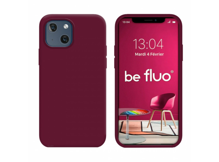 Coque Silicone Moxie BeFluo Fine et Légère pour iPhone 14 Plus, Intérieur Microfibre - Lie de vin