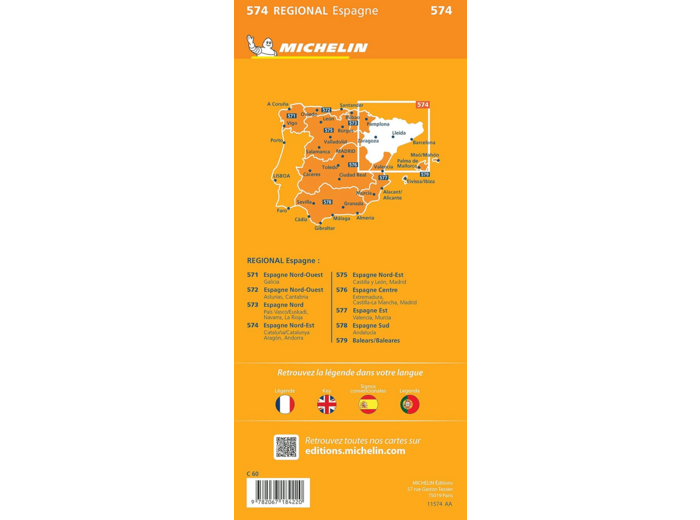 CARTE REGIONALE ESPAGNE NORD-EST : CATALUNA / CATALUNYA, ARAGON, ANDORRA
