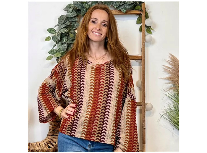 K065- Blouse macramée "Maëlle" (marron)