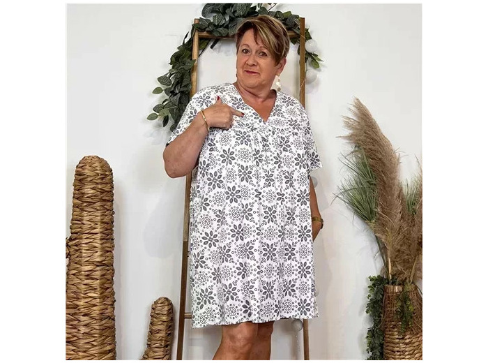 K144- Robe-Short Imprimée (T40-T48) (blanc)