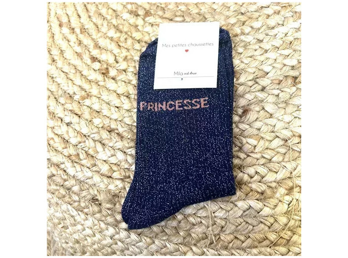V321- Chaussettes paillettes "Princesse" (marine)