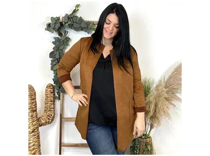 K413- Veste ouverte en suédine 🇮🇹 (camel)