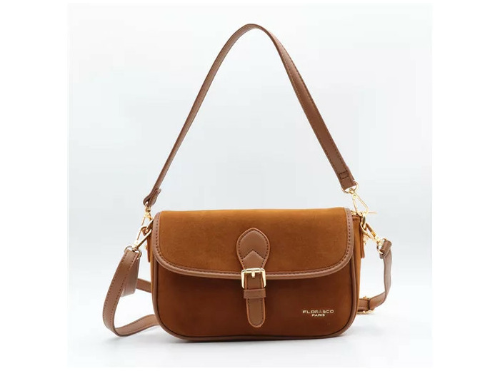 P390- 👜 Sac à main Flora & Co – Aspect daim (camel)