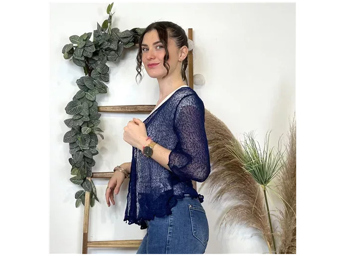 K541- Gilet ajouré à nouer Coline (Tu) (marine)