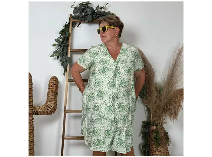 Z329- Robe Christy "Fleurettes" (T44-T52) (vert brésil)