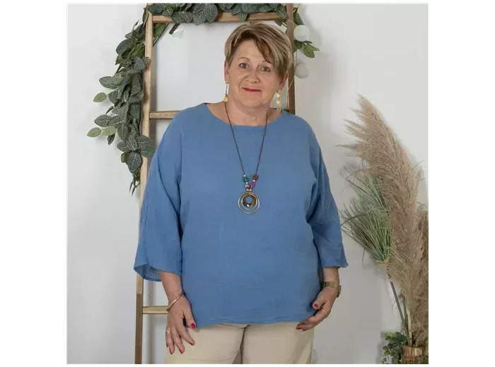 Z336- Tunique 100% coton (Tu) (bleu jeans)