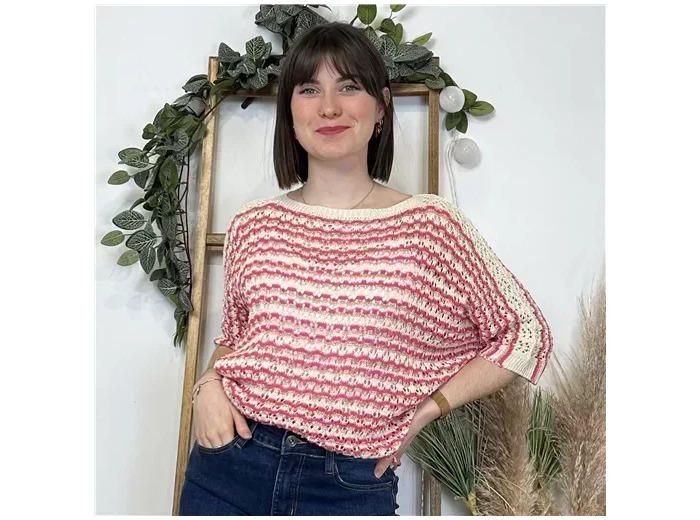 K491- Pull rayé Lurex (Tu) 🇮🇹 (fuchsia)