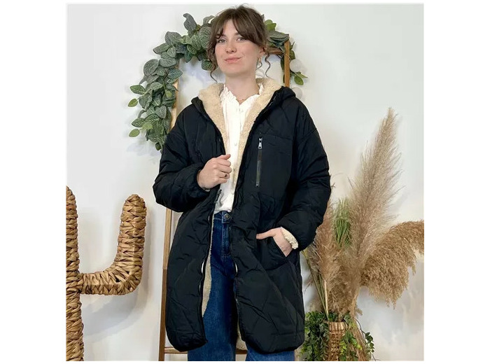 K010- 🧥 Doudoune réversible à capuche (noir)