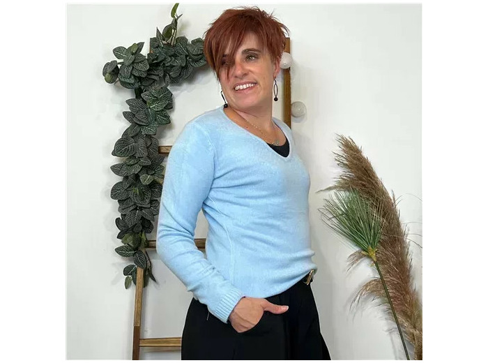 Y254- Pull Laine Cachemire "Tricotonic" (les T36&40) (bleu ciel)