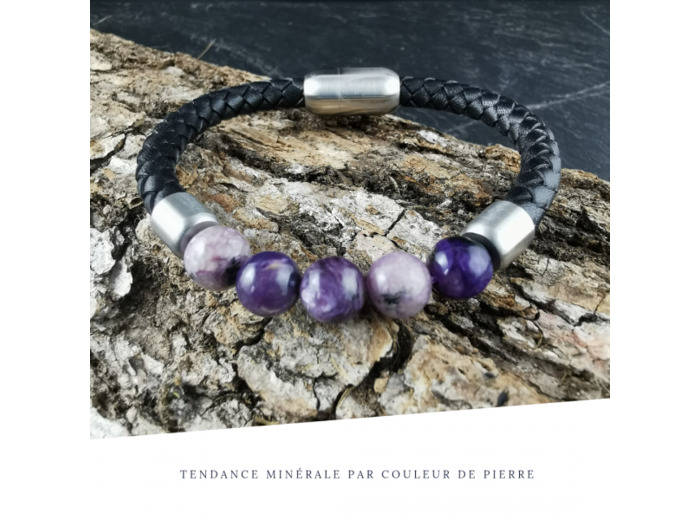 Bracelet Homme Cuir Simple Charoïte