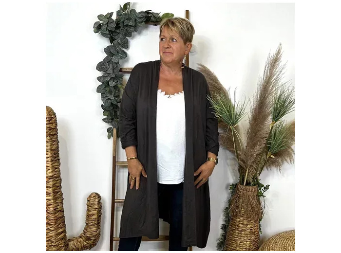 K860- Gilet Long en maille (Gt) (marron)
