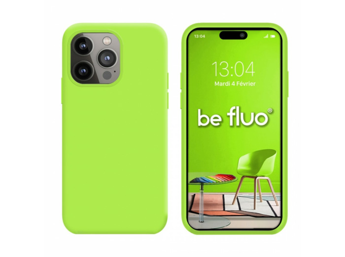 Coque Silicone Moxie BeFluo Fine et Légère pour iPhone 14 Pro max, Intérieur Microfibre - Vert pomme