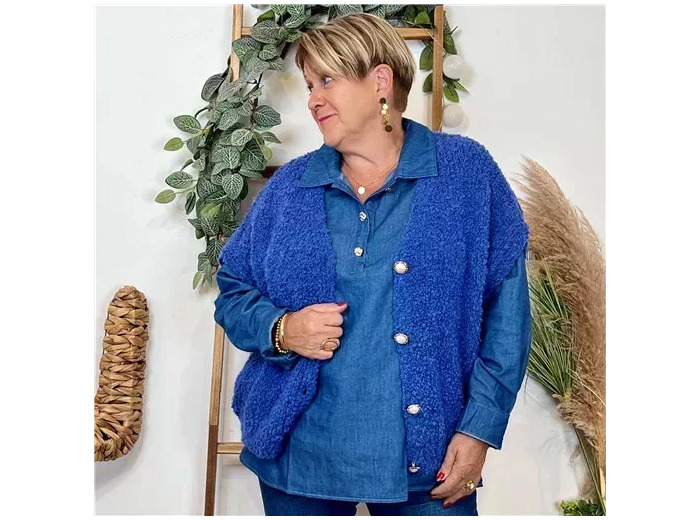 Z124- Gilet bouclette sans manches (Tu) (bleu royal)