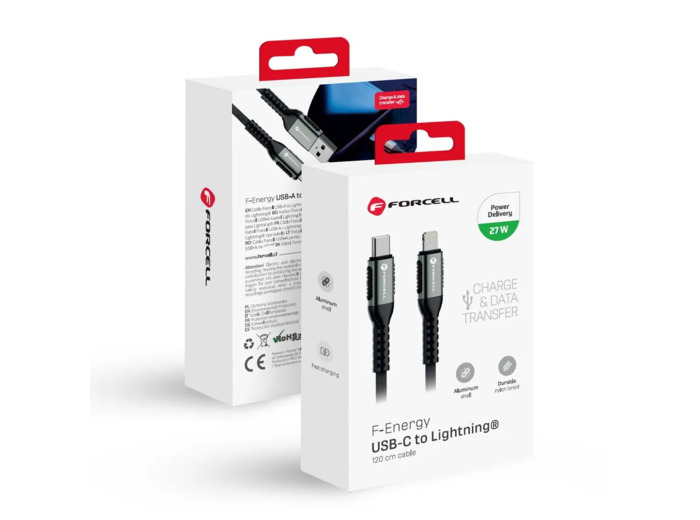 FORCELL F-ENERGY Câble nylon tressé USB-C vers Lightning 3A 27W 1,2m