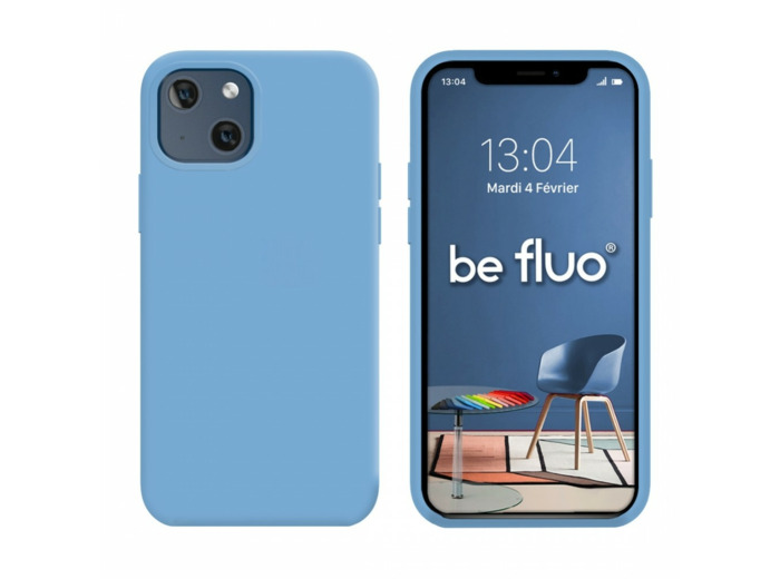 Coque Silicone Moxie BeFluo Fine et Légère pour iPhone 14, Intérieur Microfibre - Bleu acier