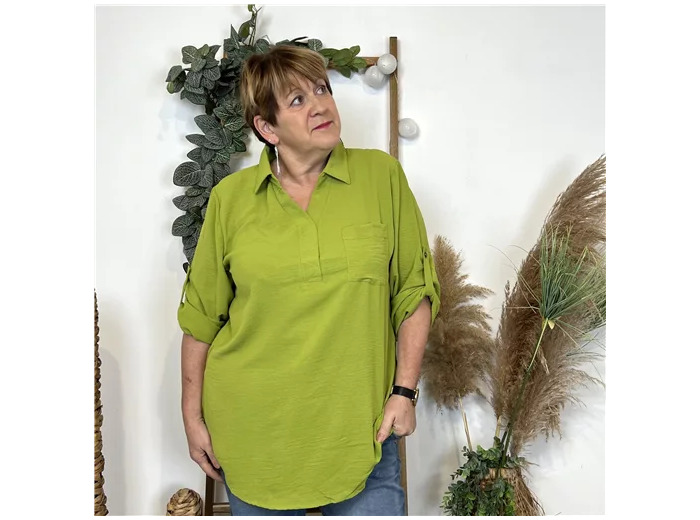 L488- Blouse unie Christy (T44-T52) (vert anis)