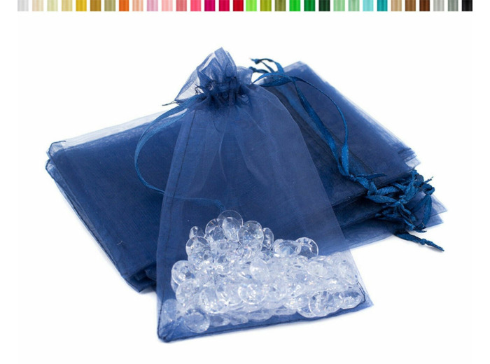 Lot de10 sacs en organza a nouer 7x9 cm pour bijoux bleu marine