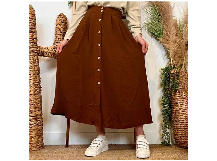 M046- Jupe boutonnée "Maëlle" (T36-T38) (camel)