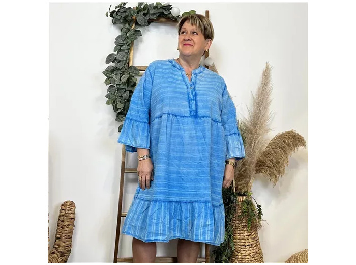 K507- Robe coton délavé C'Mélodie (bleu royal)