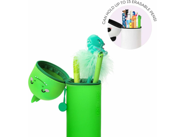 Legami - Kawaii Étui École 2 en 1 en Silicone Souple, Porte-stylos de Table, Fermeture à Glissière, Stylos Crayons Feutres DINO