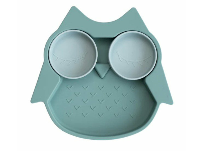 Assiette en silicone avec pots Hibou + cuillère - Tidy tot