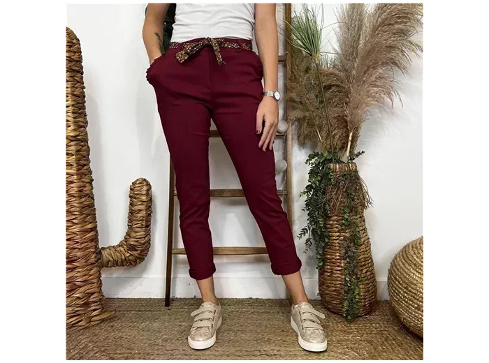 L805- Chino Ceinture Stretch (T36-T44) 🇮🇹 (bordeaux)