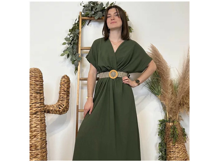 K131- Robe longue ceinturée (Tu) 🇮🇹 (kaki)