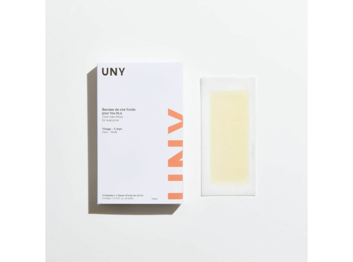 UNY 14 Bandes Cire Froide Vegan - Bande Cire Épilation Adapté À Tous, Avec Résine De Pin Et Cire De Carnauba. Dans L'emballage 4,5ml Huile De Ricin Pour Les Irritations