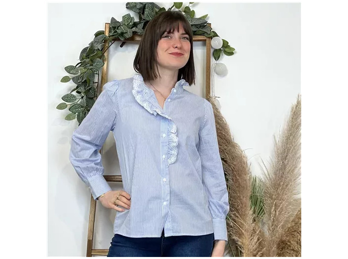 K460- Chemise rayée "Maëlle" (T36-T38) (bleu ciel)