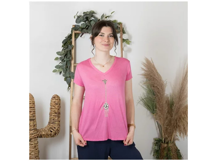K177- T-Shirt « Girafe» (Tu) 🇮🇹 (fuchsia)