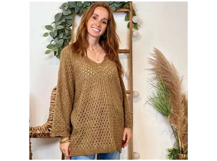K106- Pull maille ajourée (Tu) 🇮🇹 (camel)