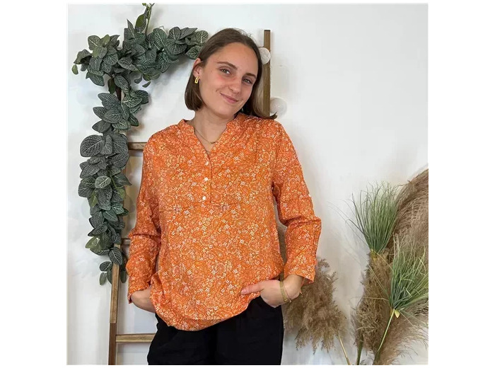 M591- Blouse Melya, imprimé cachemire (T36-T46) (orange)