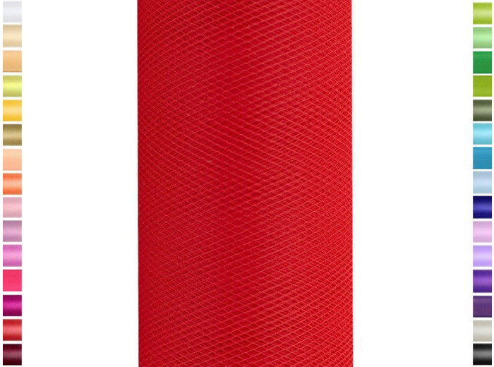 Tulle fin et souple rouge de 15 cm de large et 9 m de long vendu en rouleau