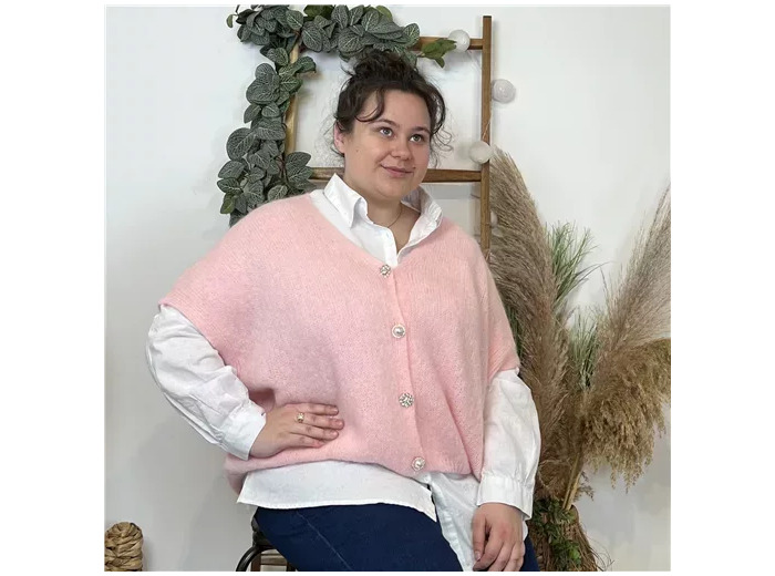 K590- Gilet boutons fantaisies (Gu) (rose pâle)