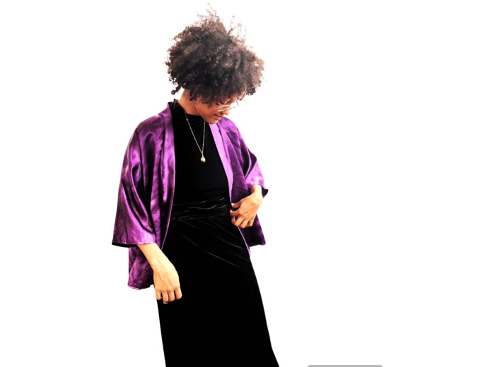 KIMONO COURT EN SOIE VIOLET