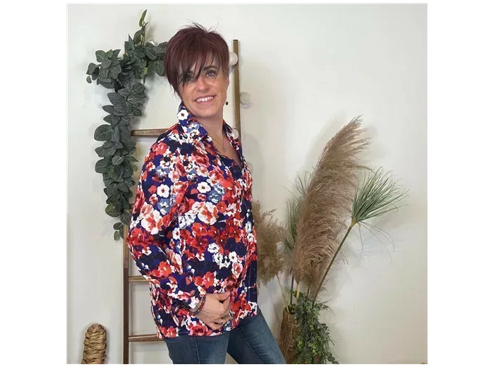 L582- Blouse “By one” fleurs (T36-T40) (rouge)