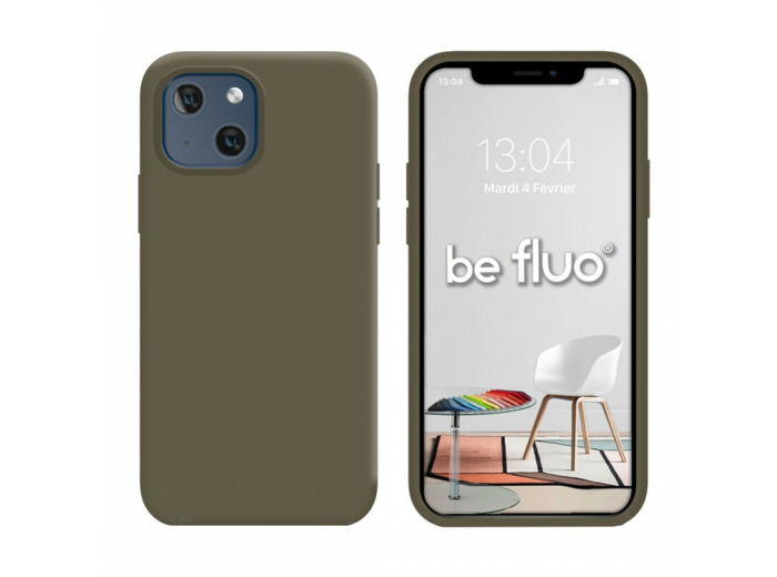Coque Silicone Moxie BeFluo Fine et Légère pour iPhone 14, Intérieur Microfibre - Gris marron