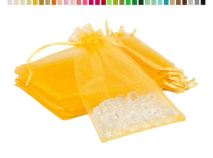 Lot de10 sacs en organza a nouer 7x9 cm pour bijoux jaune