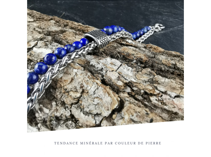 Bracelet Homme Chaîne Métal Lapis-Lazuli